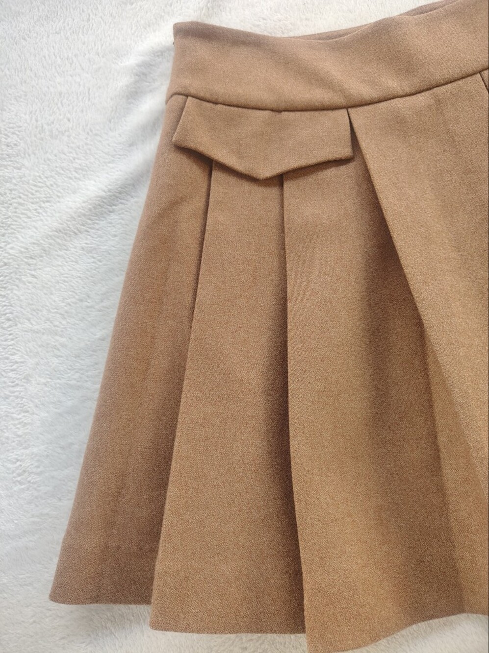 High-Waist Pleated Tan Skater Skirt - Picture 10 of 14